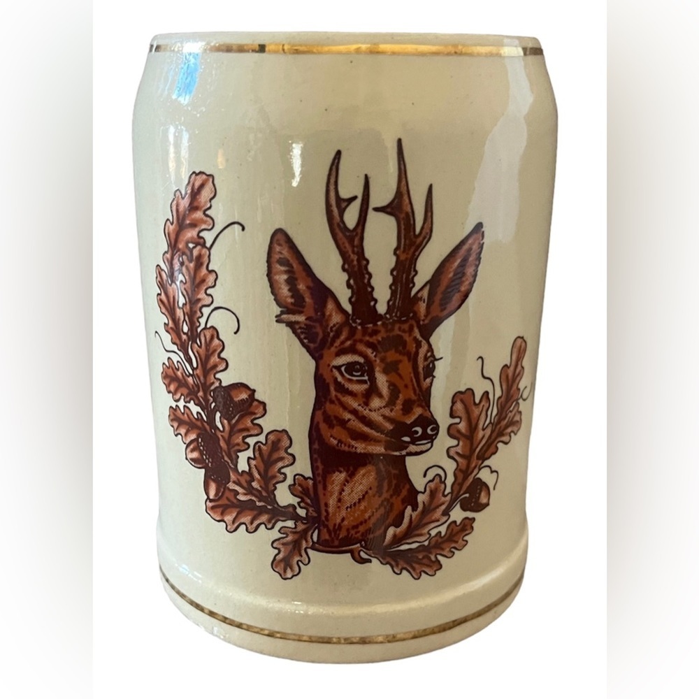 Vintage handgemalt ceramic deer antlers beer stein mug west Germany